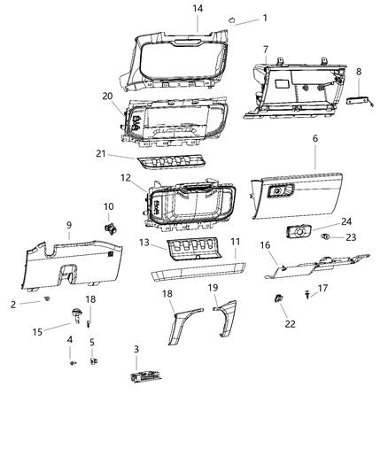 2020 Ram 2500 Instrument Panel, Lower Diagram