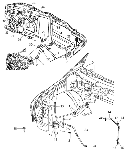 2009 Chrysler Aspen A/C Plumbing Front Diagram 1