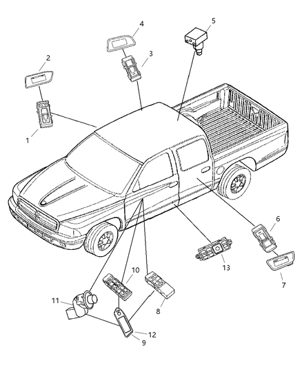 2005 Dodge Dakota Bezel-Power Window Switch Diagram for 5HS84ZJ1AD