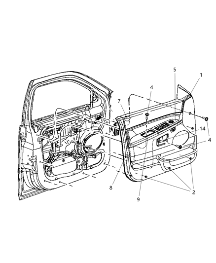 2009 Jeep Commander Front Door Trim Panel Diagram