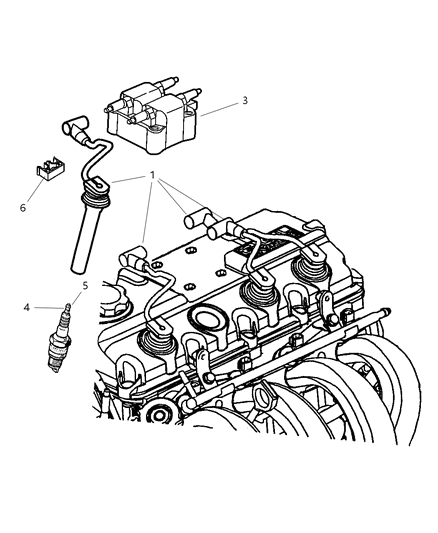 2000 Dodge Neon Spark Plugs, Cables, Coils Diagram