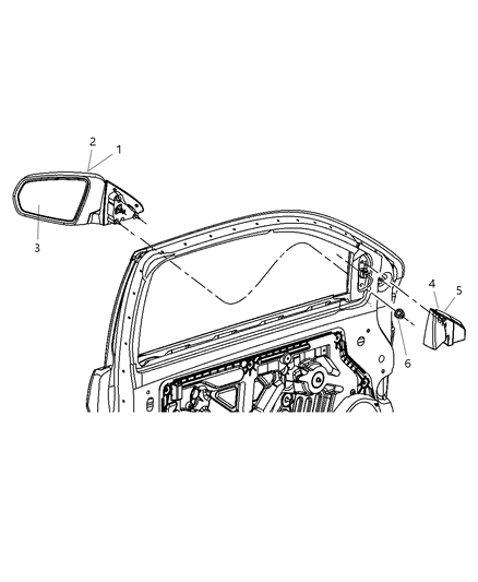2007 Chrysler Sebring Outside Rearview Electric Heated Mirror Diagram for 1AL021A4AB
