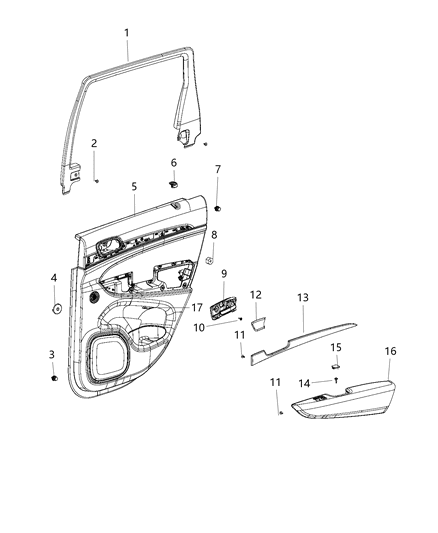 2017 Jeep Grand Cherokee Rear Door Trim Armrest Diagram for 6FP13YSAAA