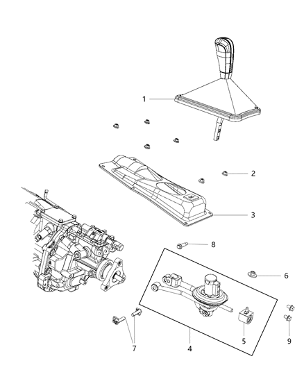 2013 Dodge Challenger Gear Shift Boot, Knob And Bezel Diagram