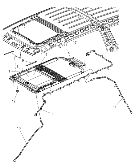 2009 Dodge Durango Sunroof Glass & Component Parts Diagram