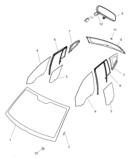 2012 Dodge Caliber Glass, Glass Hardware & Interior Mirror Diagram