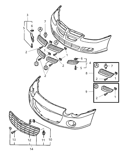 2005 Dodge Stratus Grille & Related Parts Diagram