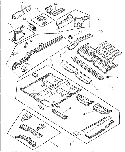 1999 Chrysler Concorde Front & Center Floor Pan Diagram