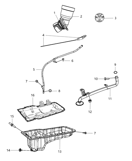 2011 Ram 1500 Engine Oil Pan & Engine Oil Level Indicator & Related Parts Diagram 1