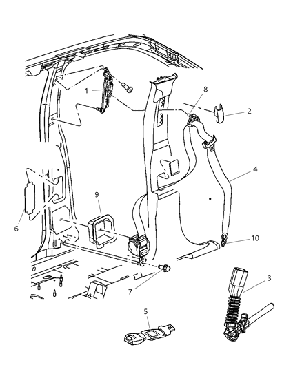 2008 Jeep Grand Cherokee Front Inner Seat Belt Diagram for 1GD801DVAA