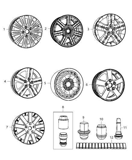 2012 Dodge Grand Caravan Aluminum Wheel Diagram for 1SP67SZWAB