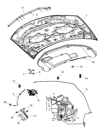 2007 Dodge Avenger Cable-Hood Latch Diagram for 4389822AB