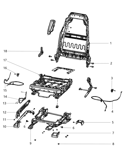 2016 Jeep Wrangler Adjusters, Recliners & Shields - Passenger Seat Diagram 1