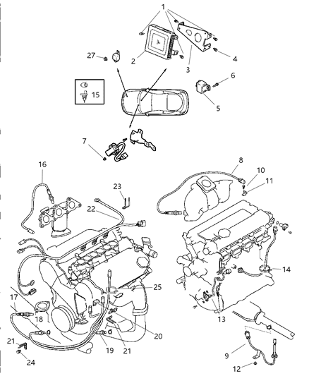 1999 Chrysler Sebring Relays Sensors & Control Units Diagram