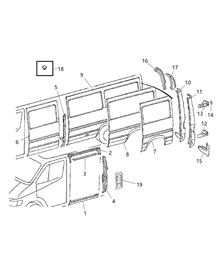 2005 Dodge Sprinter 2500 Left Side, Outer Panels Diagram