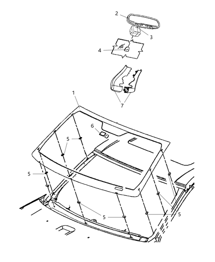 2013 Jeep Grand Cherokee Glass, Windshield Hardware And Interior Mirror Diagram