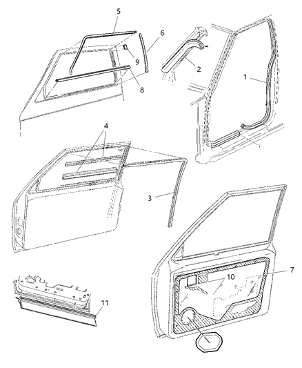 2001 Jeep Cherokee Seal-Glass Channel Run Diagram for 55175352AD