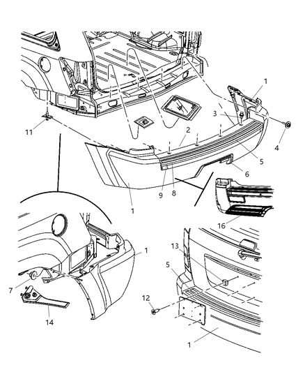 2007 Jeep Grand Cherokee Rear Bumper Cover Diagram for 5029990AB