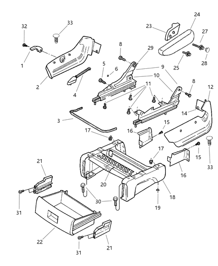 1999 Dodge Grand Caravan Front Seat - Adjusters, Side Shields And Attaching Parts Diagram 2