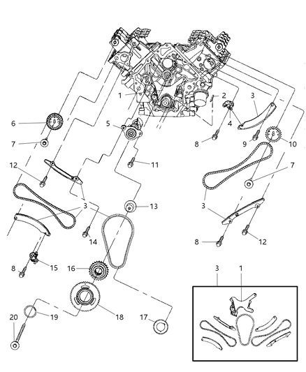 2005 Dodge Ram 1500 Timing Chain & Cover & Guides Diagram 1