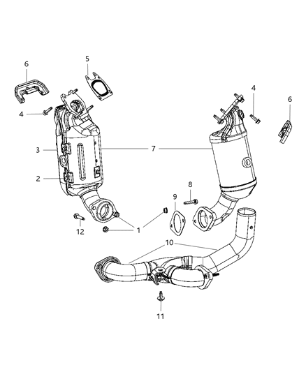 2013 Chrysler Town & Country Exhaust Manifolds / Converters & Heat Shield Diagram