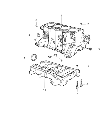 2009 Chrysler PT Cruiser Engine Cylinder Block & Hardware Diagram 2