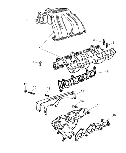 2003 Jeep Wrangler Intake & Exhaust Manifolds Diagram 1