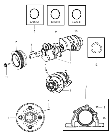 2009 Dodge Durango Crankshaft , Crankshaft Bearings , Damper , Flexplate And Flywheel Diagram 5