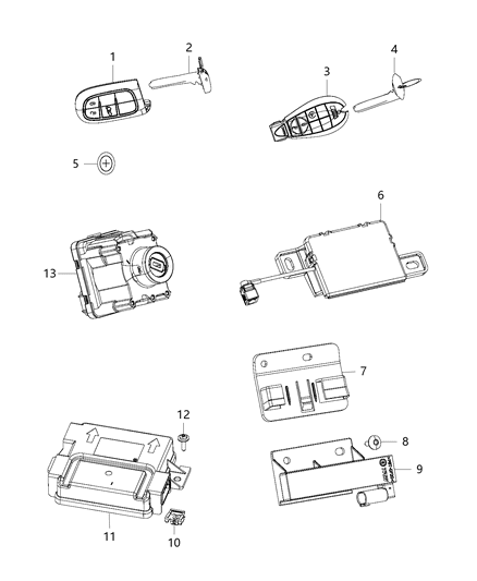 2016 Jeep Cherokee Receiver Modules, Keys & Key Fob Diagram