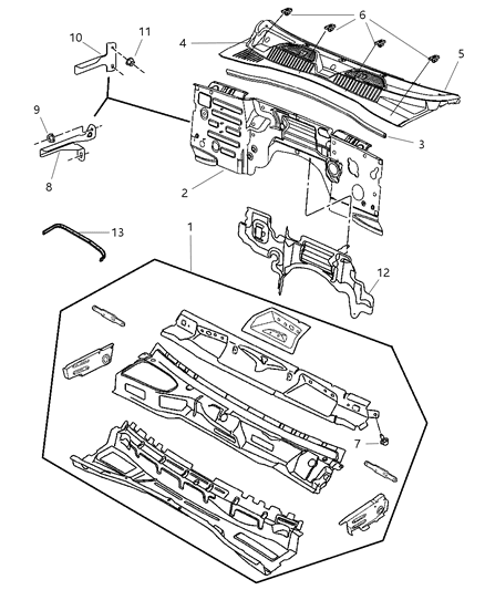 2005 Jeep Liberty None-COWL Screen To Windshield Diagram for 5071165AA