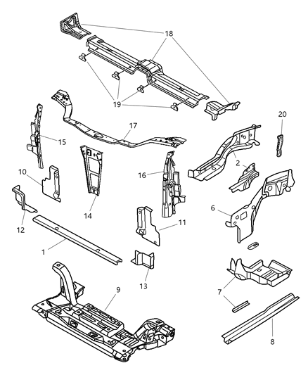 2005 Dodge Neon Rail-Frame Front Diagram for 5017066AD