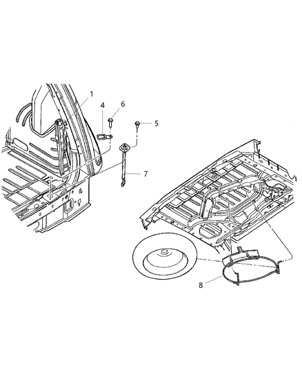 2007 Chrysler PT Cruiser Jack & Spare Tire Stowage Diagram