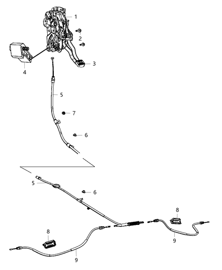 2016 Dodge Durango Park Brake Lever & Front & Rear Cables Diagram