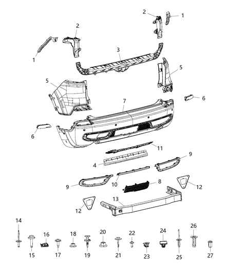2019 Jeep Cherokee Rear Bumper Cover Lower Diagram for 68410396AB