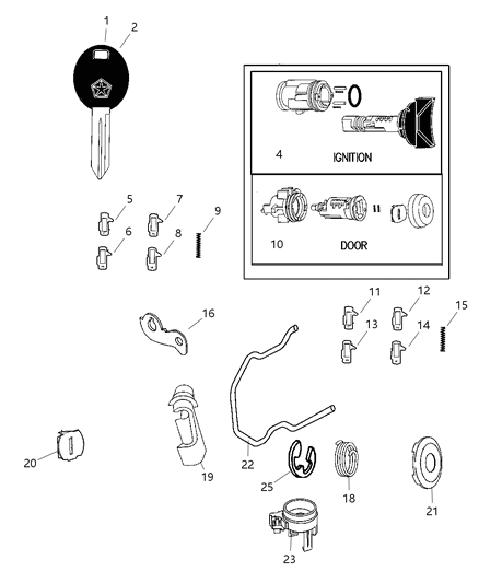2004 Chrysler Pacifica Lock Cylinders, Keys & Repair Components Diagram