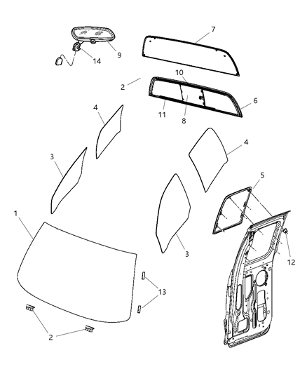 2009 Dodge Dakota Glass, Glass Hardware & Interior Mirror Diagram