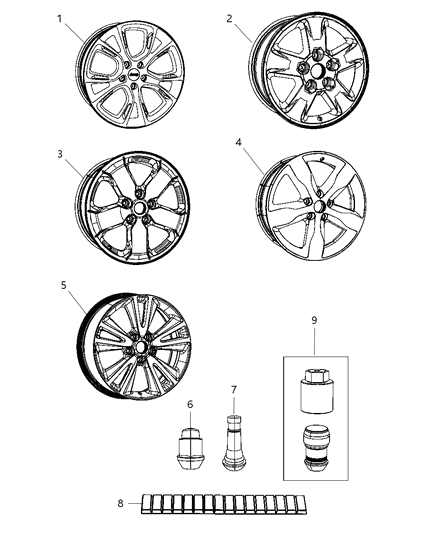 2013 Jeep Grand Cherokee Wheels & Hardware Diagram