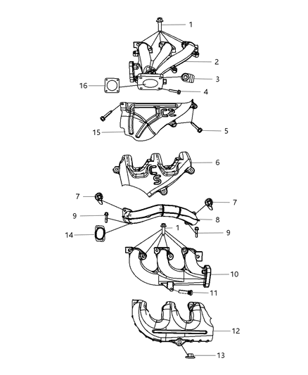 2007 Chrysler Pacifica Exhaust Manifolds , Manifold Heat Shields & Mounting Diagram 1