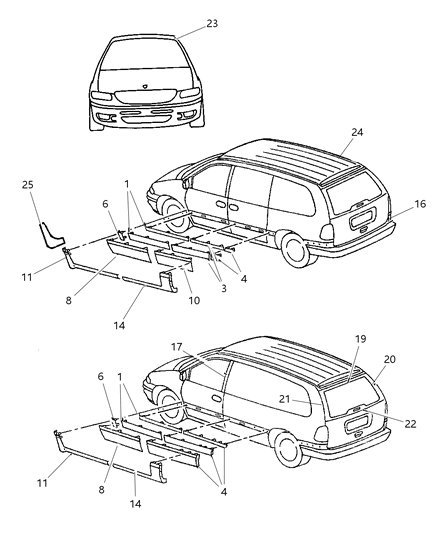 1998 Dodge Grand Caravan APPLIQUE Front Door Diagram for PK06SS8