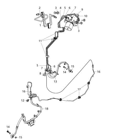 2013 Ram 2500 Hydraulic Control Unit, Brake Tubes And Hoses, Front Diagram