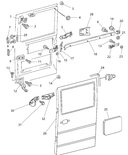 2004 Dodge Sprinter 2500 Door, Sliding Cargo Shell & Hinges Diagram