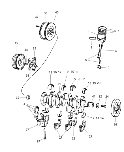 1999 Dodge Ram 1500 Crankshaft , Piston & Torque Converter Diagram 1