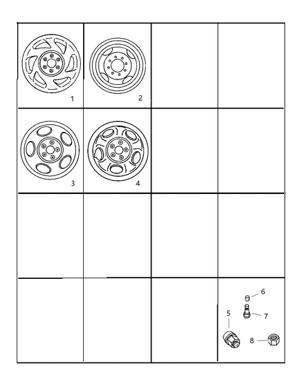 1998 Dodge Ram Wagon Wheels & Hardware Diagram