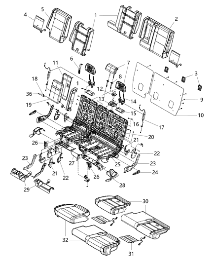 2020 Jeep Grand Cherokee HEADREST-Second Row Diagram for 1UP68HL1AB