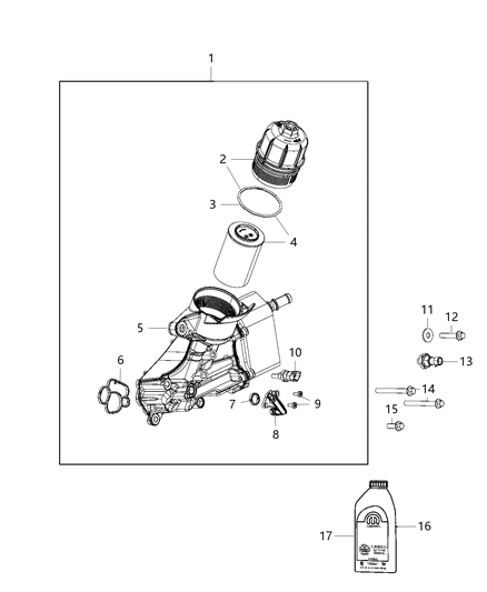 2019 Ram 1500 Engine Oil Filter & Housing & Adapter / Oil Cooler , Adapter & Hoses / Tubes Diagram 1