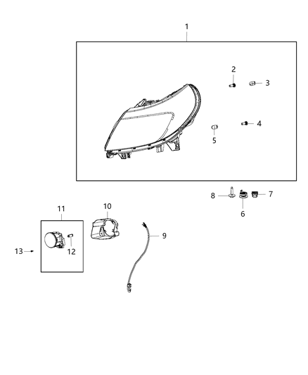 2016 Ram ProMaster 3500 Left Driver Side Headlight Diagram for 4725945AE