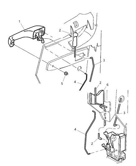 2001 Dodge Ram Wagon Door, Front Exterior Handle & Links Diagram