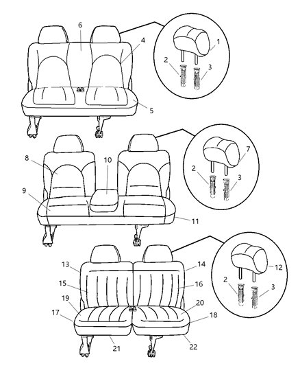 2001 Chrysler Town & Country Rear Seat Three Passenger Cushion Diagram for UE082T5AA