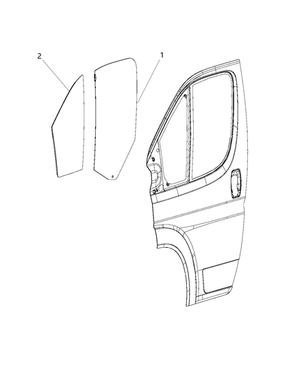 2015 Ram ProMaster 2500 Front Door & Quarter Glass Diagram