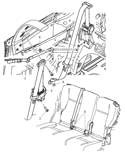 2005 Chrysler PT Cruiser Seat Belt-Rear Diagram for XB021F1AC